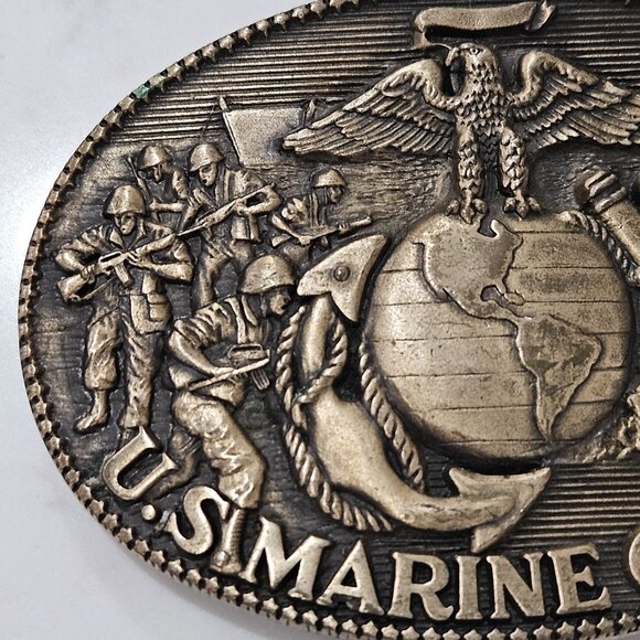 USMC Marine Corps Solid Brass Belt Buckle By Award Design Medals Vintage 1980s - Picture 2 of 9